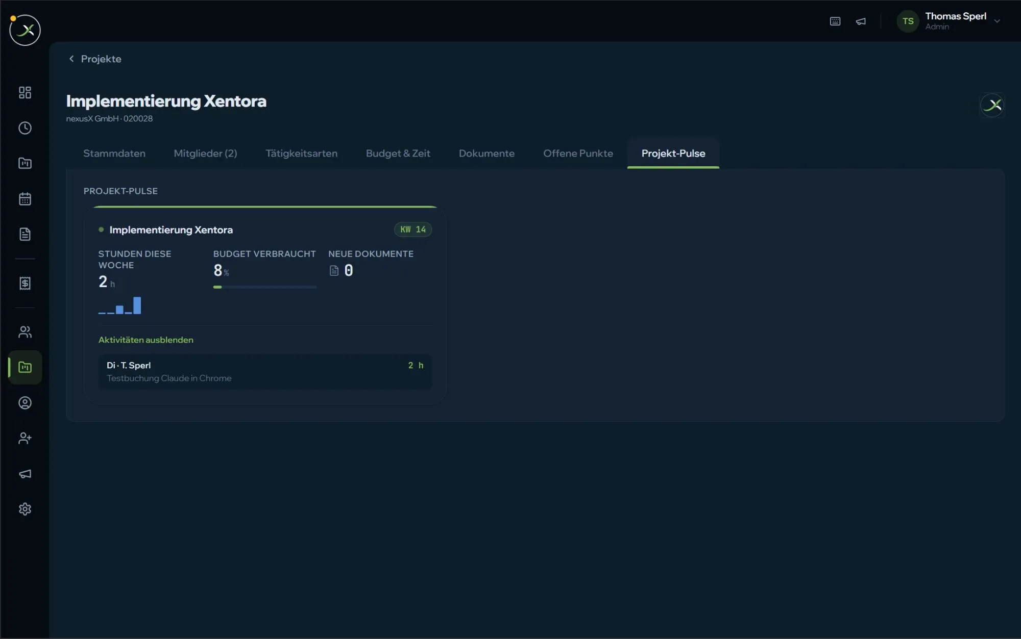 Xentora Projekt-Pulse mit Budget-Trends